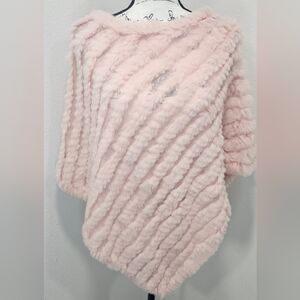 Christopher & Banks Women's Rabbit Fur Pink Poncho Shawl Sweater One Size EUC